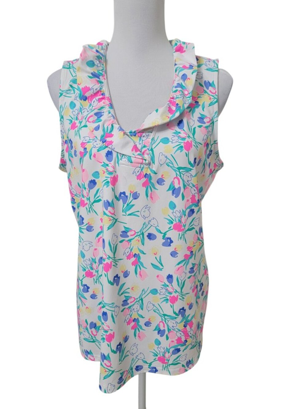 Anthony's Size XL White with Bright Pink, Purple, Yellow & Teal Floral Top